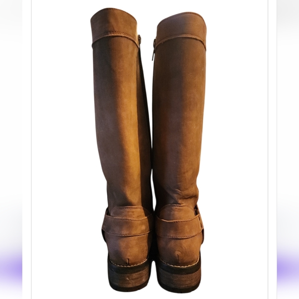 Abilene Women's Rawhide 12" Tall Side Zipper Harness Boot Round Toe 5911 Brown - Picture 4 of 9